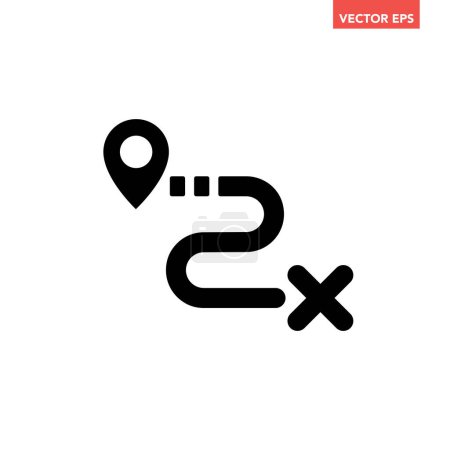Black single route tracking icon, simple line path searching mark flat design vector pictogram vector for app ads logotype web website button ui ux interface elements isolated on white background