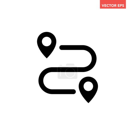Black single route tracking icon, simple 2 pins path searching spot flat design vector pictogram vector for app ads logotype web website button ui ux interface elements isolated on white background