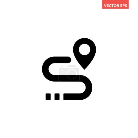 Illustration for Black single route tracking icon, simple pin path searching spot flat design vector pictogram vector for app ads logotype web website button ui ux interface elements isolated on white background - Royalty Free Image