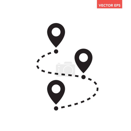 Illustration for Black single path with 3 location pins icon, simple tracking flat design vector pictogram vector for app ads logotype web website button ui ux interface elements isolated on white background - Royalty Free Image