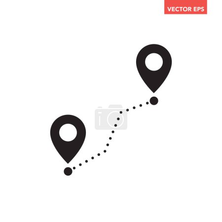 Ilustración de Negro sola ruta con 2 pines de ubicación icono, seguimiento simple diseño plano vector pictograma vector para aplicaciones anuncios logotipo web botón del sitio web ui ux elementos de interfaz aislados sobre fondo blanco - Imagen libre de derechos