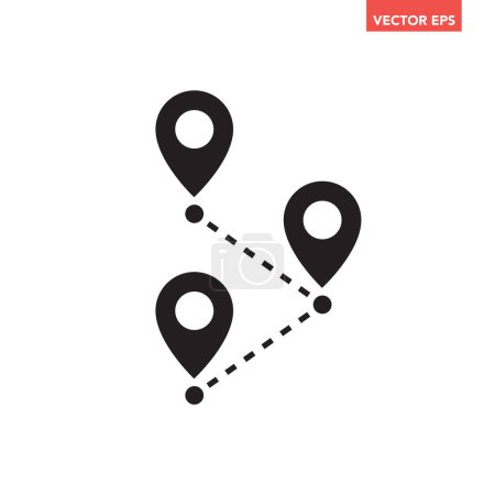 Illustration for Black single path with 3 location pins icon, simple tracking flat design vector pictogram vector for app ads logotype web website button ui ux interface elements isolated on white background - Royalty Free Image