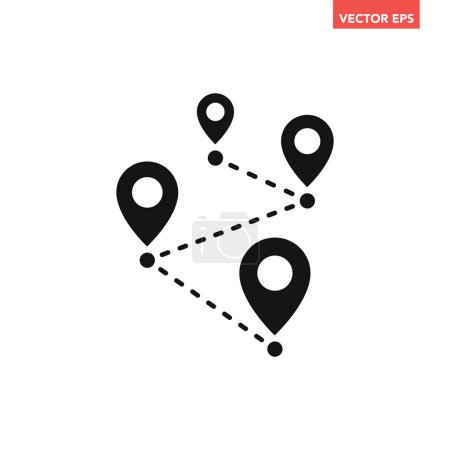 Téléchargez les illustrations : Black single path with 4 location pins icon, simple tracking flat design vector pictogram vector for app ads logotype web website button ui ux interface elements isolated on white background - en licence libre de droit