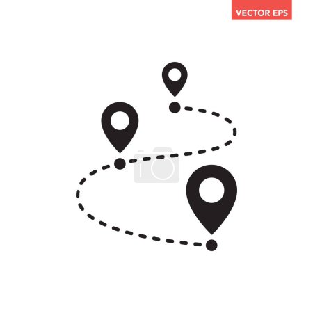 Ilustración de Negro sola ruta con 3 pines de ubicación icono, seguimiento simple diseño plano vector pictograma vector para aplicaciones anuncios logotipo web botón del sitio web ui ux elementos de interfaz aislados sobre fondo blanco - Imagen libre de derechos