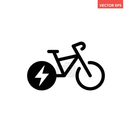 Téléchargez les illustrations : Vélo électrique ou vélo e-bike, icône noire sur fond blanc - en licence libre de droit
