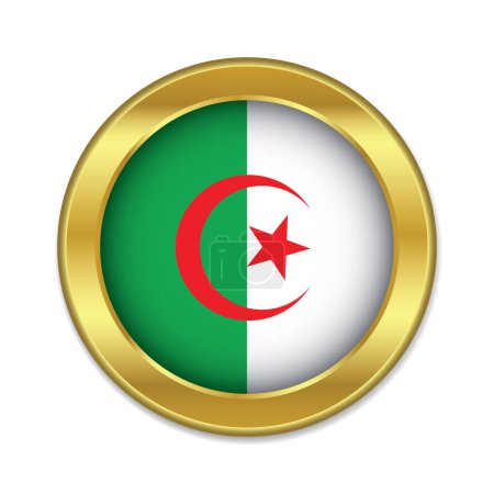 Ilustración de Bandera de Argelia en forma redonda de oro aislado sobre fondo blanco vector ilustración - Imagen libre de derechos