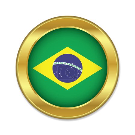 Téléchargez les illustrations : Drapeau du Brésil en forme ronde d'or isolé sur fond blanc illustration vectorielle - en licence libre de droit