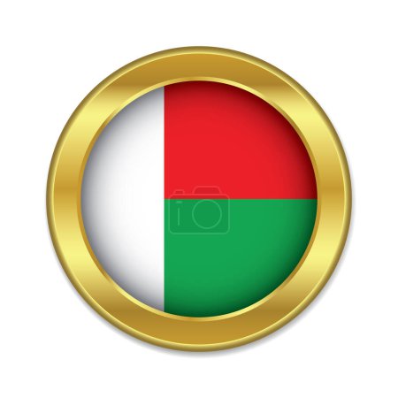 Illustration for Madagascar flag in gold round shape isolated on white background vector illustration - Royalty Free Image