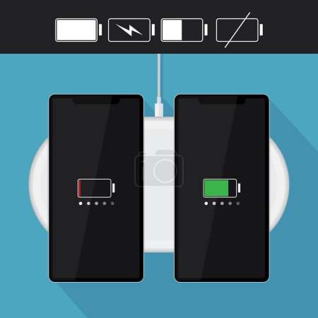 Téléchargez les illustrations : Batterie de charge avec illustration vectorielle smartphone - en licence libre de droit