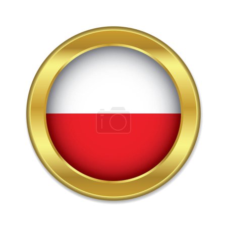 Téléchargez les illustrations : Drapeau de Pologne en forme ronde d'or isolé sur fond blanc illustration vectorielle - en licence libre de droit