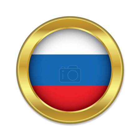 Téléchargez les illustrations : Drapeau de Russie en forme ronde d'or isolé sur fond blanc illustration vectorielle - en licence libre de droit