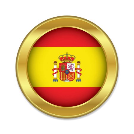 Illustration for Spain flag in gold round shape isolated on white background vector illustration - Royalty Free Image