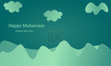 Ilustración de Año nuevo islámico o feliz ilustración vectorial muharram. Simple Islam celebración saludo banner diseño fondo. Fiesta musulmana. plantilla de año Hijriyah - Imagen libre de derechos