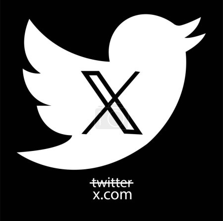New Twitter vs x.com. Novation Elon Mask popular social media button icon instant messenger logo of Twitter. Editorial vector. An isolated vector format image of Twitter's new logo.