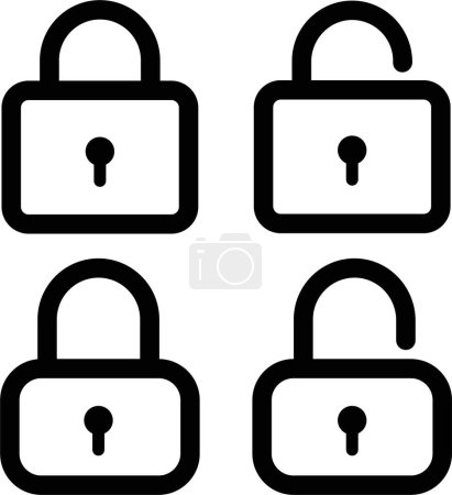 Lock icon collection. Locked and unlocked black line icon set. Flat security symbol. Padlock Vector group. Design on White Background.