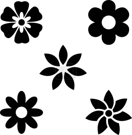 Ilustración de Primavera flores negro vector conjunto aislado y en fondo blanco. Colección de margaritas y girasoles para la temporada primaveral como elementos gráficos y decoraciones .group list - Imagen libre de derechos