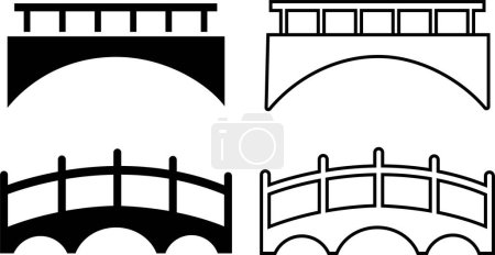 Illustration for Bridge, icon Various bridge. Line and flat set with editable stroke. architecture sign collection. construction symbol . beam, truss, cantilever, tied arch, suspension, isolated on whit background. - Royalty Free Image