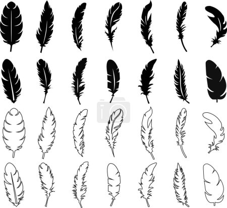 Feather icons set of black vector isolated on white background . Feather silhouettes logo template icon design. Simple vector sign. Internet concept symbol for website button or mobile app.