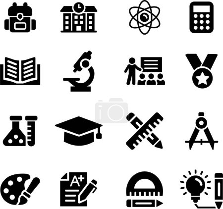 Illustration for Education icon set. Containing study, graduation, student, knowledge, learning, school and stationery icons. Solid icon set. Vector illustration - Royalty Free Image