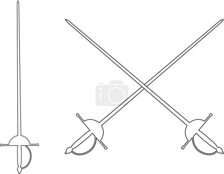 Illustration for Fencing sports icon set logo solid design collection. Crossed rapiers swords or fencing duel line vector isolated on transparent background. Trendy style black icon for games and websites. - Royalty Free Image