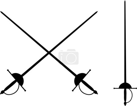Illustration for Fencing sports icon set logo solid design collection. Crossed rapiers swords or fencing duel flat vector isolated on transparent background. Trendy style black icon for games and websites. - Royalty Free Image