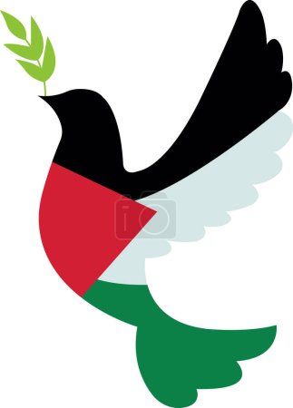 Ilustración de Paloma de la bandera de Palestina en paz. Bandera vectorial y pájaro. Símbolo de paz con el color de la bandera de Palestina aislado sobre fondo transparente. Palestina libre. Buena voluntad durante la guerra. Guerra palestina israelí - Imagen libre de derechos