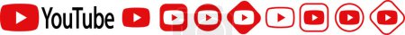 Illustration for YouTube logo icon set. YouTube is a video sharing website. You tube red flat icon. Vector isolated on transparent background. Play button social media sign app, web - Royalty Free Image