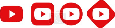 Illustration for YouTube logo icon set. YouTube is a video sharing website. You tube red flat icon. Vector isolated on transparent background. Play button social media sign app, web - Royalty Free Image