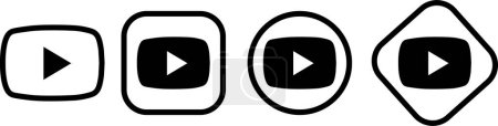 Illustration for YouTube logo icon set. YouTube is a video sharing website. You tube black flat icon. Vector isolated on transparent background. Play button social media sign app, web - Royalty Free Image
