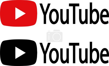Illustration for YouTube logo icon set flat or line. YouTube is a video sharing website. You tube red or black icon. Vector isolated on transparent background. Play button social media sign app, web - Royalty Free Image