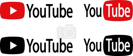 Conjunto de iconos de logotipo de YouTube plano o línea. YouTube es un sitio web para compartir videos. Tubo rojo o negro icono. Vector aislado sobre fondo transparente. Botón de reproducción aplicación de signo de redes sociales, web
