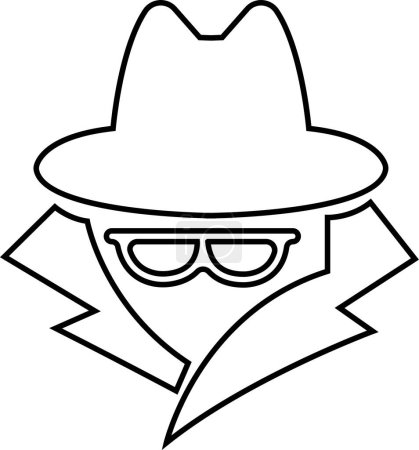 Illustration for Incognito icon with hat and eyeglasses. Spy agent black vector outline and linear logotype isolated on transparent background. Browse in private. Detective icon for mobile or web design. - Royalty Free Image