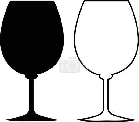 Illustration for Wine glasses icons set simple symbol of bar, restaurant. isolated on transparent background. Various wine glass flat or line vector black silhouette collection for mobile concept and web design. - Royalty Free Image