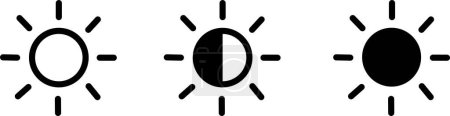 Brightness control icons set. Contrast with varying levels isolated on transparent background. Screen brightness and contrast level settings black line or flat vector collection for mobile and laptop.
