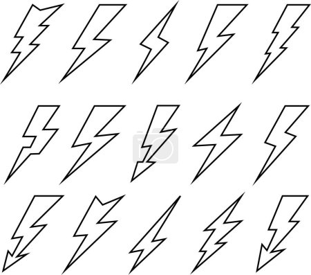 Ilustración de Rayo de energía eléctrica vector línea icono conjunto logotipo elemento de diseño. Concepto de símbolo de energía y electricidad de trueno. Flash bolt signo de recogida Potencia velocidad rápida aislado sobre fondo transparente - Imagen libre de derechos