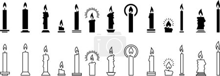 Set silhouettes de bougie pour la religion commémorative et icône de fête. Vector Collection de symboles linéaires ou plats noirs isolés sur fond transparent. Course modifiable certains fondus et d'autres solides.