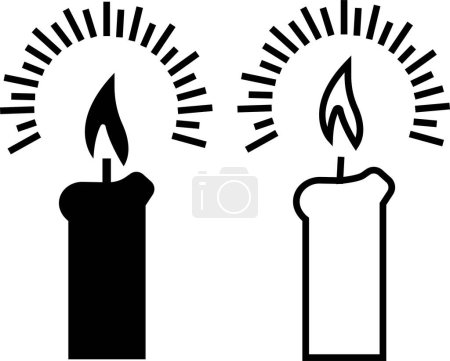Illustration for Set candle silhouettes for religion commemorative and party icon. Vector Black linear or flat symbol collection isolated on transparent background. Editable stroke some melted and others solid. - Royalty Free Image