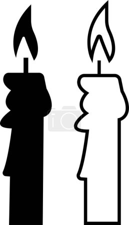 Set candle silhouettes for religion commemorative and party icon. Vector Black linear or flat symbol collection isolated on transparent background. Editable stroke some melted and others solid.