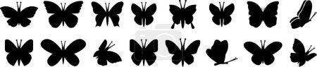 Butterflies silhouette black drawing flat icon set. Flaying butterflies vector collection isolated on transparent background. Use for graphic design, beauty, web and mobile app.