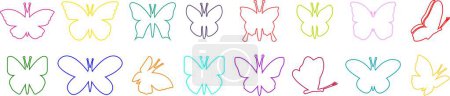 Butterflies silhouette colorful drawing line icon set. Flaying butterflies vector collection isolated on transparent background. Use for graphic design, beauty, web and mobile app.
