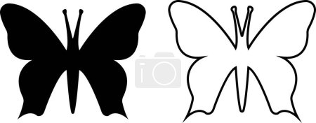Butterflies silhouette black drawing flat or line icon set. Flaying butterflies vector collection isolated on transparent background. Use for graphic design, beauty, web and mobile app.