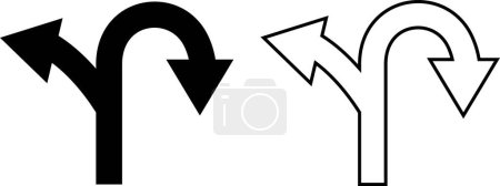 Illustration for Set of black traffic arrows icon collection isolated transparent background. Flat or line vector. Bended arrow, turning, zig zag, crossroads, driving direction mark, location point crossroad circle . - Royalty Free Image
