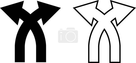Illustration for Set of black traffic arrows icon collection isolated transparent background. Flat or line vector. Bended arrow, turning, zig zag, crossroads, driving direction mark, location point crossroad circle . - Royalty Free Image