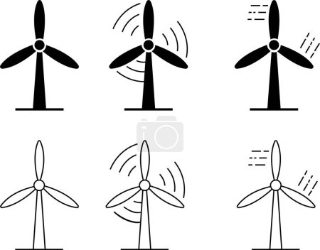 Illustration for Wind turbine icons set silhouettes. Windmill black flat or line vector collection isolated on transparent background. Wind power icons. Alternative energy symbols. EPS 10 for graphic and web design. - Royalty Free Image