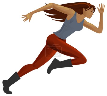 Female courageous character running pose, fully editable, dynamic and colorful