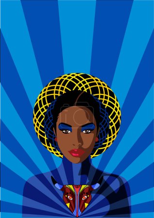 Ilustración conceptual de una mujer afrocolombiana con un "torito del carnaval" de Barranquilla en el Caribe, Colombia. Diversidad cultural, América Latina, Caribe.
