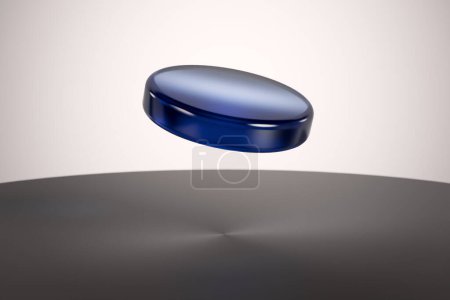 Ilustración CGI de un cristal superconductor LK99, forma y color perfectos, color azul oscuro cobre dopado oxo apatita, flotando sobre un imán.