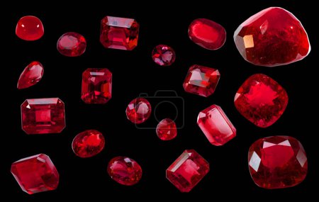 Ruby Set of real red jewels isolated on transparent background Princess cut jewel Round cut jewel Emerald cut jewel Oval jewel, Colorful green gemstones