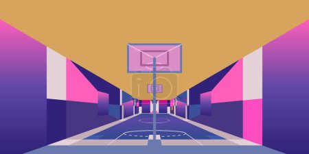 90s style street basketball court neon colors