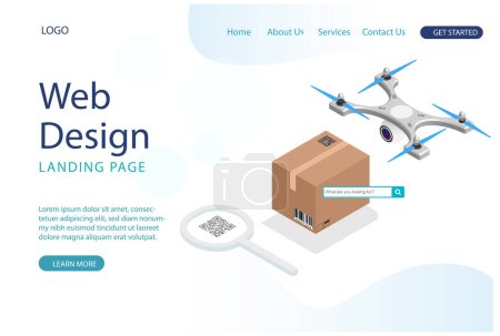 Illustration for Web Page Delivery app isometric illustration. E-commerce. Track service. Truck shipping. Global online navigation. Delivery tracking infographic. Smartphone app, web, banner design. Isolated vector - Royalty Free Image